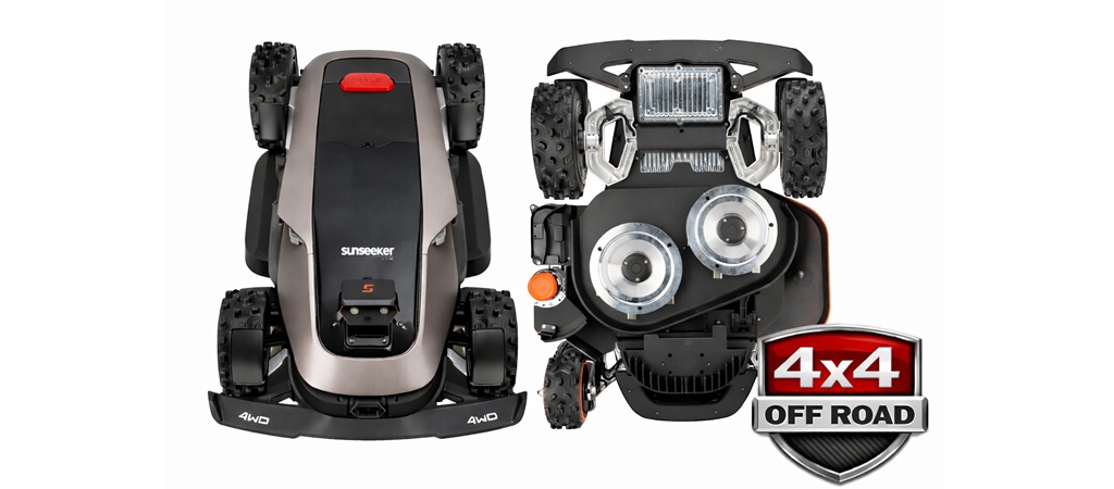 Komercyjny robot koszący do dużych trawników i sportowych powierzchni X9 Sunseeker, mogący pracować w grupie jako flota współpracujących robotów.