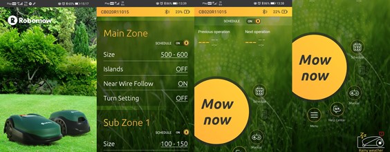 Nowa aplikacja Robomow 3.0 przeznaczona jest do obsługi zrobotyzowanej kosiarki ułatwiająca szybkie i sprawne ustawienie wielu parametrów robota. Aplikacja łączy robota za pomocą modułu bluetooth. Z panelu ustawień możemy ustawić PIN, harmonogram pracy, areał koszenia, powrót z kabla, czas pracy... 