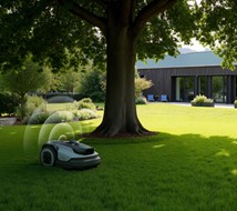 Robot koszący Roborock poruszający się po zielonym, zadbanym trawniku Kup już dziś a jutro ciesz się pięknie skoszonym trawnikiem! 